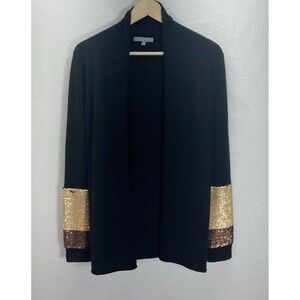 Neiman Marcus 100% Cashmere Black Sequined cuff Cardigan Size‎ S Open festive